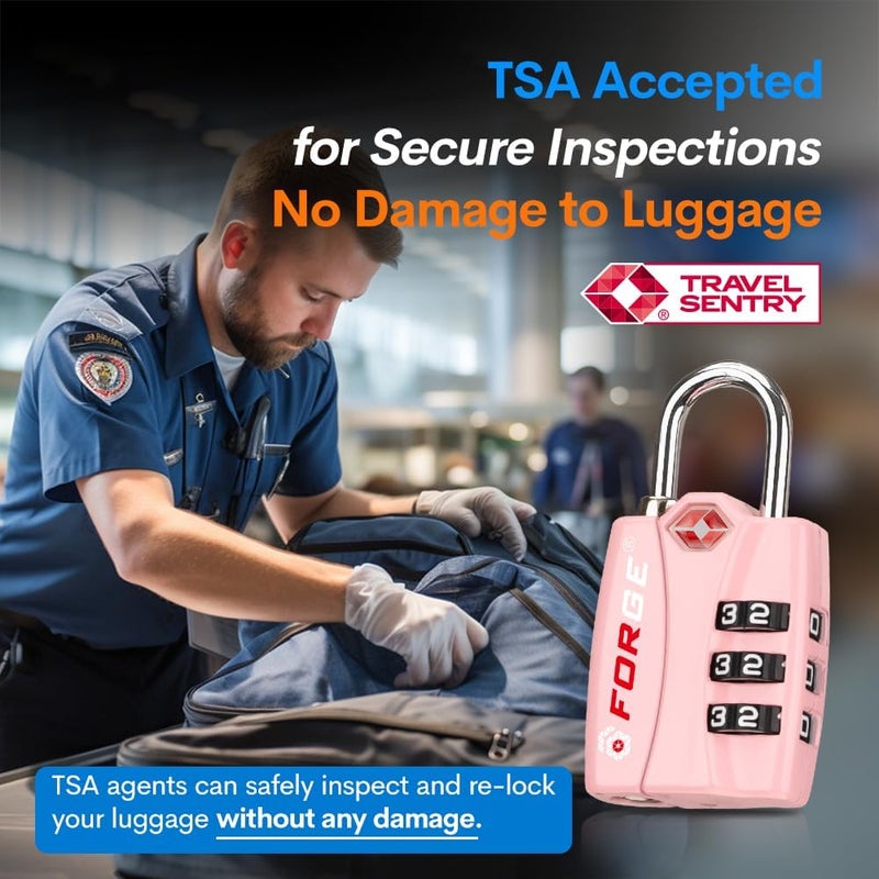 Forge Luggage Locks TSA Approved Luggage Locks, Small TSA Locks with Zinc Alloy Body, Open Alert, Easy Read Dials, for Travel Suitcase, Bag, Backpack, Cases, Lockers. Pink 2 Locks. - Image 2